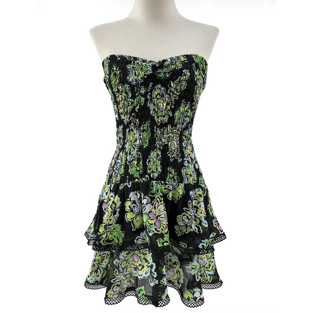 Reset by Jane Angel Floral Strapless Drop Waist Mini Dress NWT Size Medium